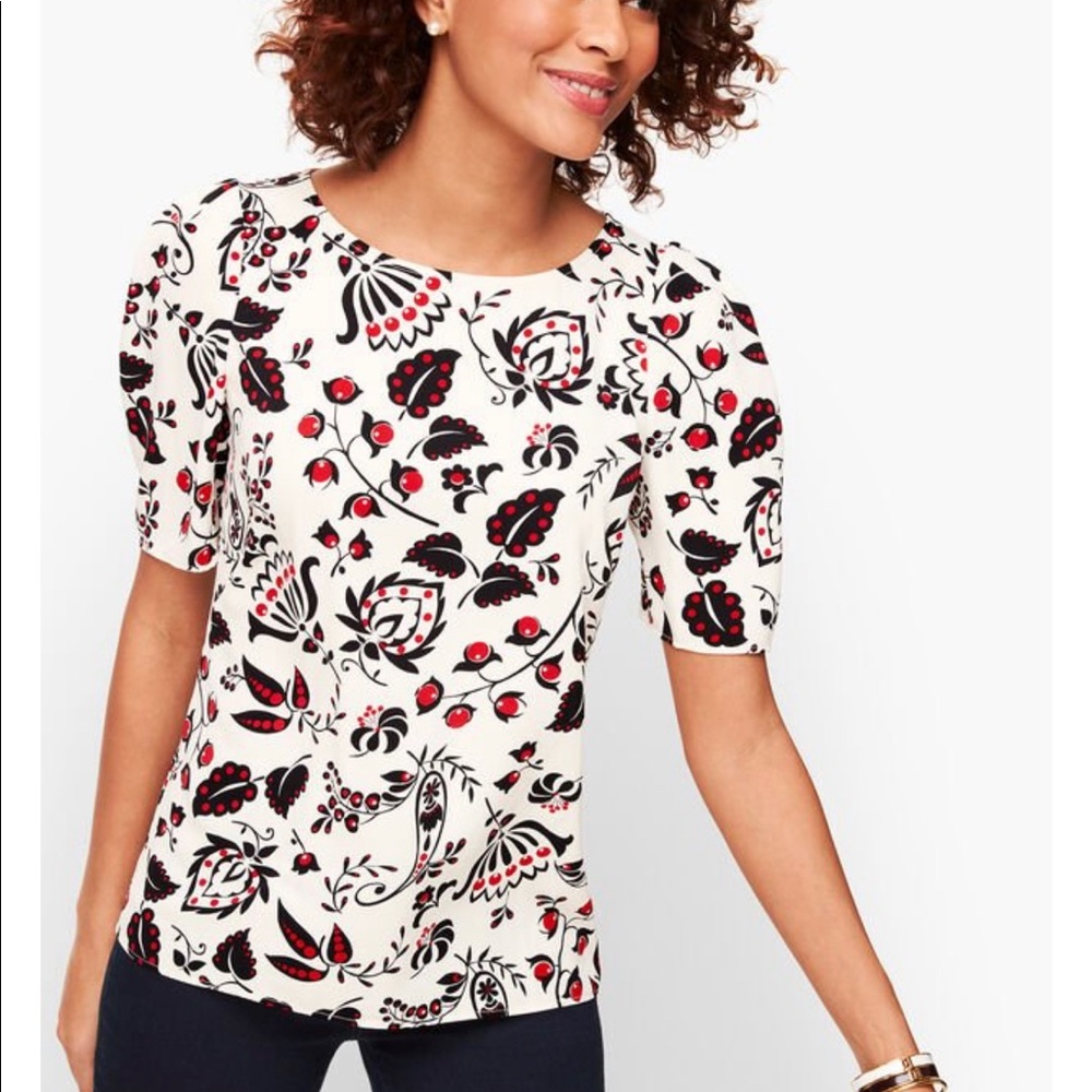 Talbots Floral Top 2X NWOT Short Sleeve White Plus